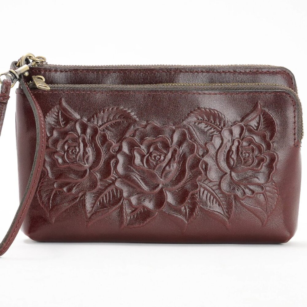 Patricia Nash Vintage Rose Tooled Leather Varone Wristlet  0241